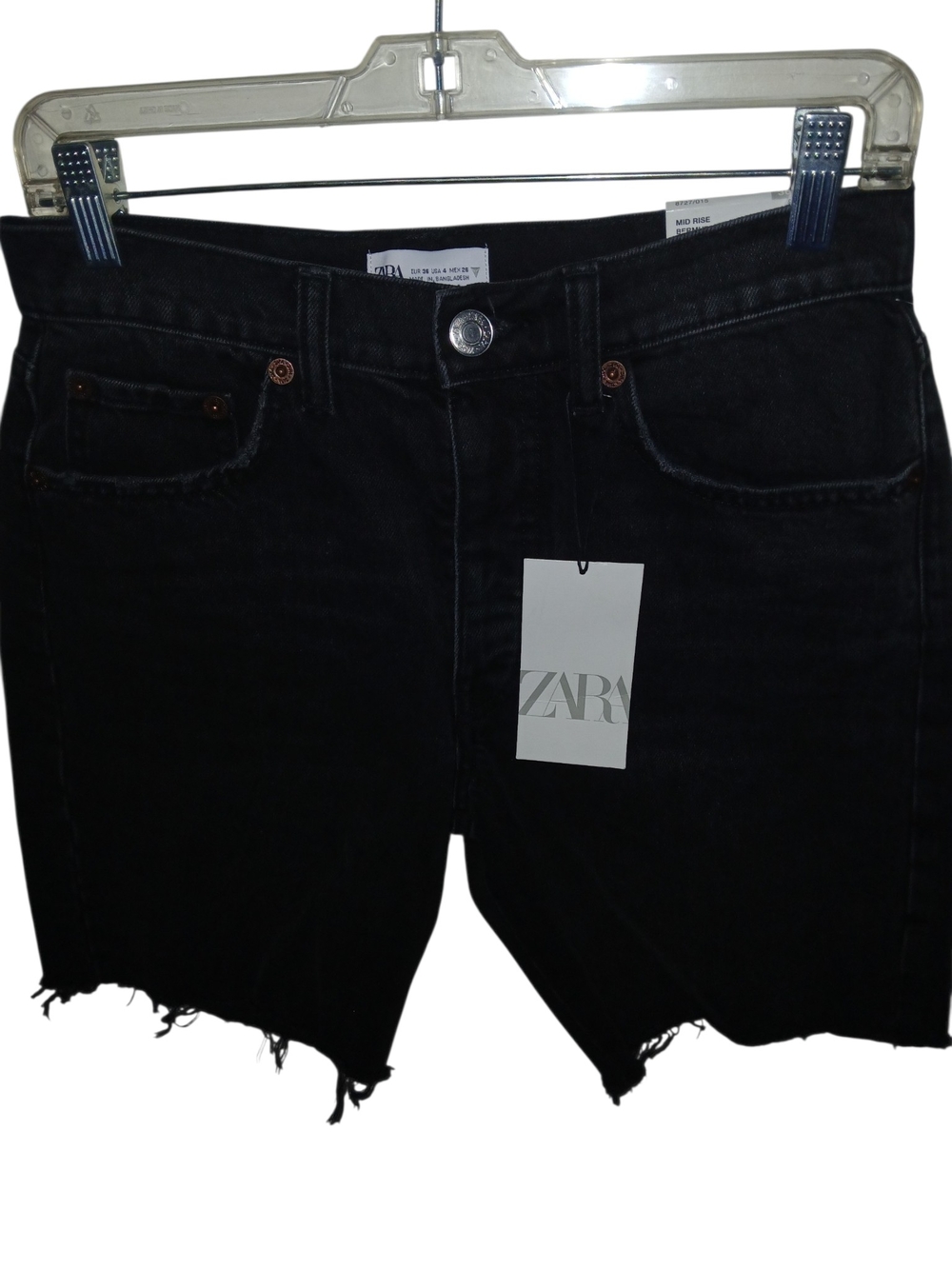 Zara Black High-Rise Denim Shorts with Button Fly